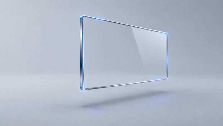 A chrome-framed pane of glass floating at an angle